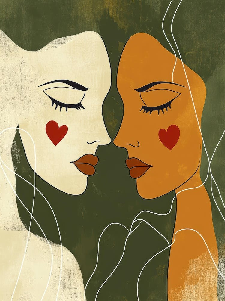 Two Women With Hearts On Their Faces