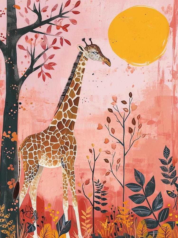 Giraffe In The Sun Storybook Watercolour Inspired 2