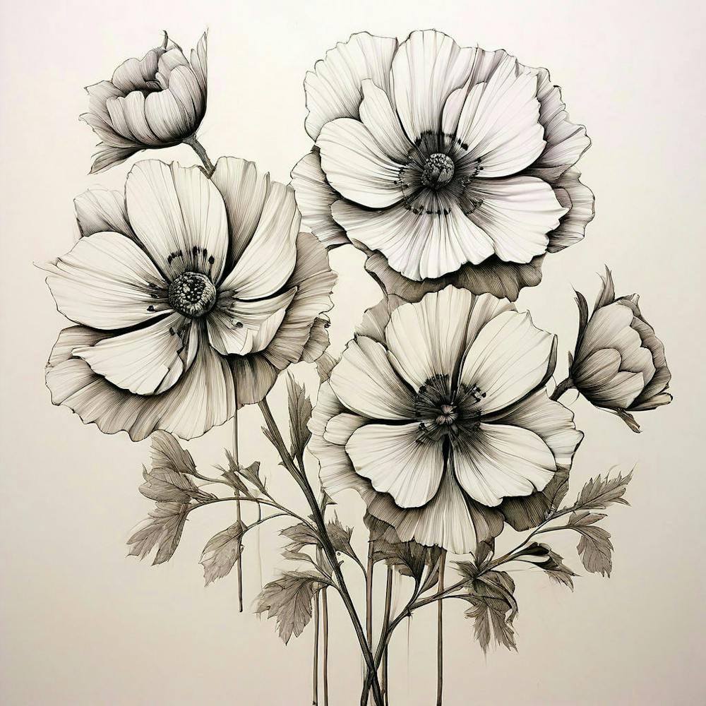 Black And White Drawing Of Flowers