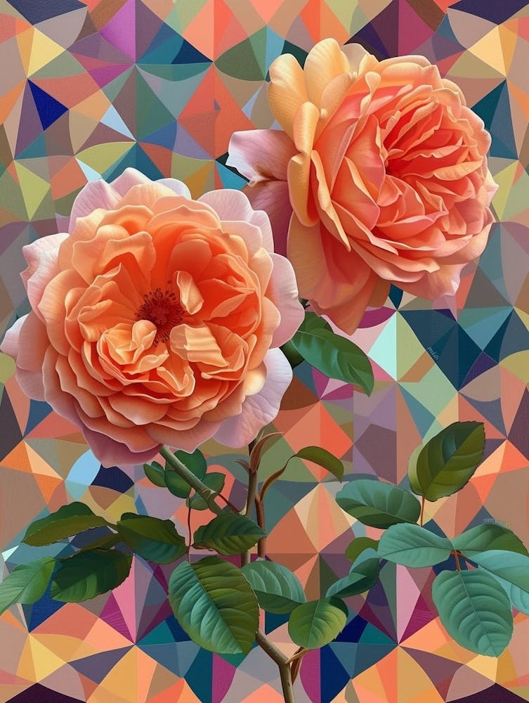 English Roses Painting Rose Geometric 1