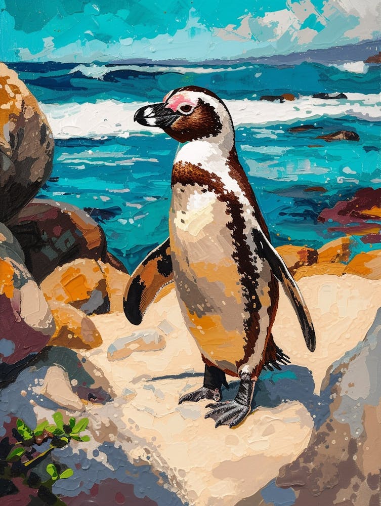Galapagos Penguin Carcass Island Colour Block Painting 4