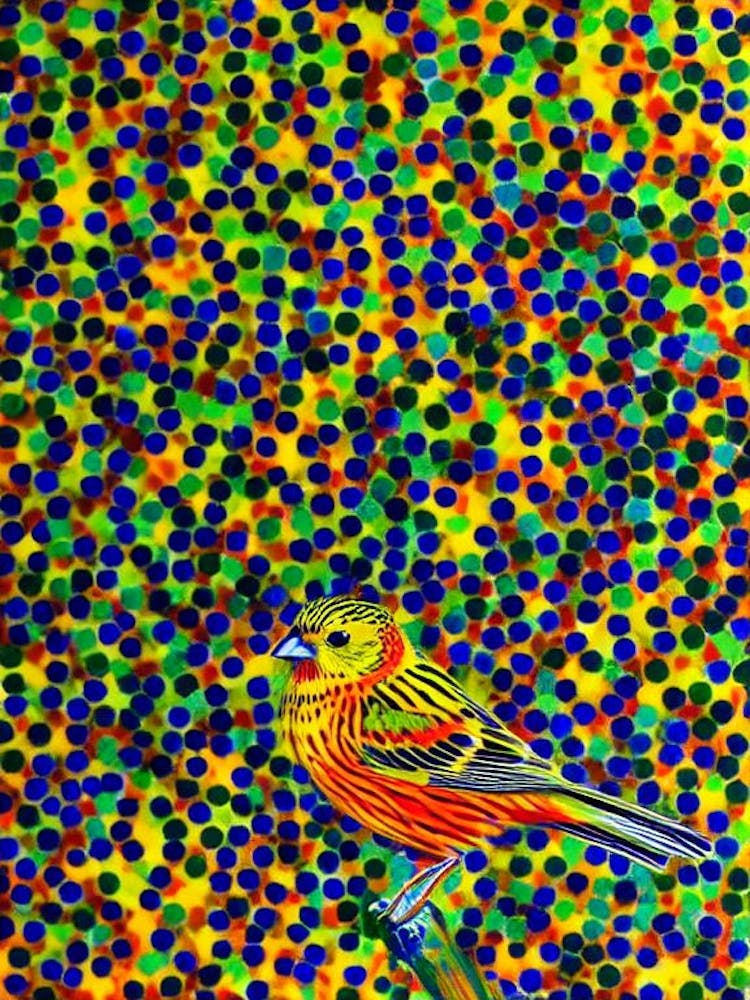 Yellowhammer Yayoi Kusama Style Illustration Bird