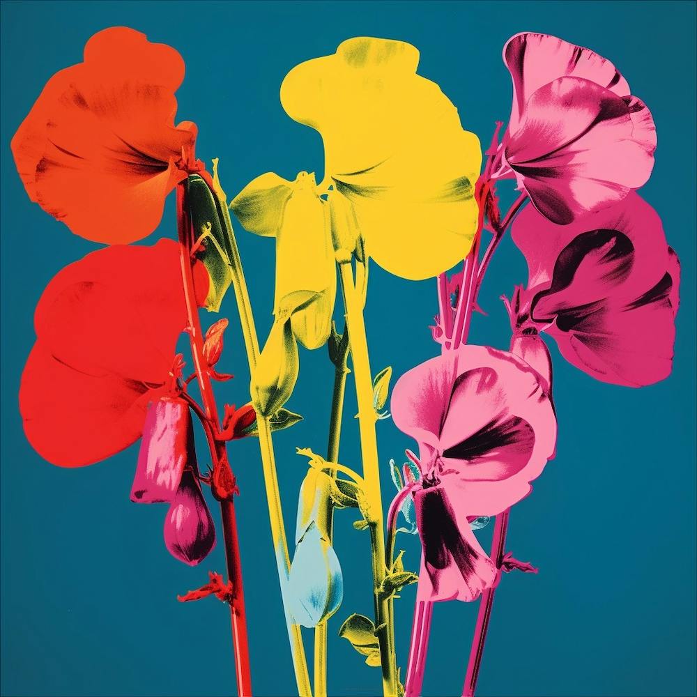 Andy Warhol Style Pop Art Flowers Sweet Pea 2 Square