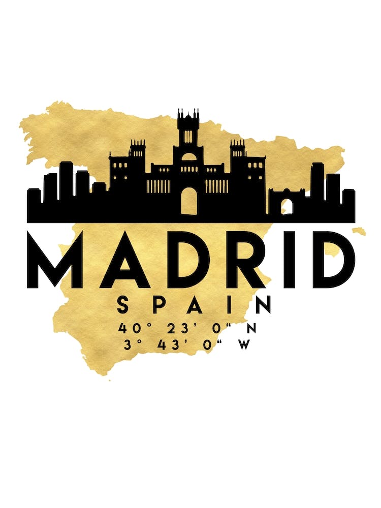 Madrid Spain Silhouette City Skyline Map