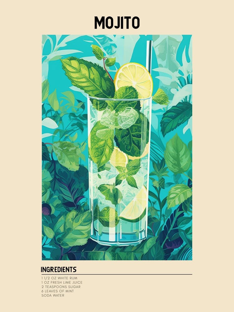 Mojito Cocktail Ingredients Poster