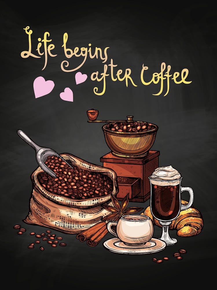 Life Begins After Coffee — coffee print, kitchen art, kitchen wall decor