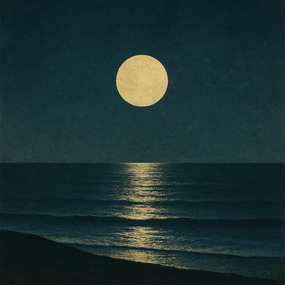 Full Moon Over The Ocean-Moonrise II-deep blues, and soft reflection-vintage atmosphere