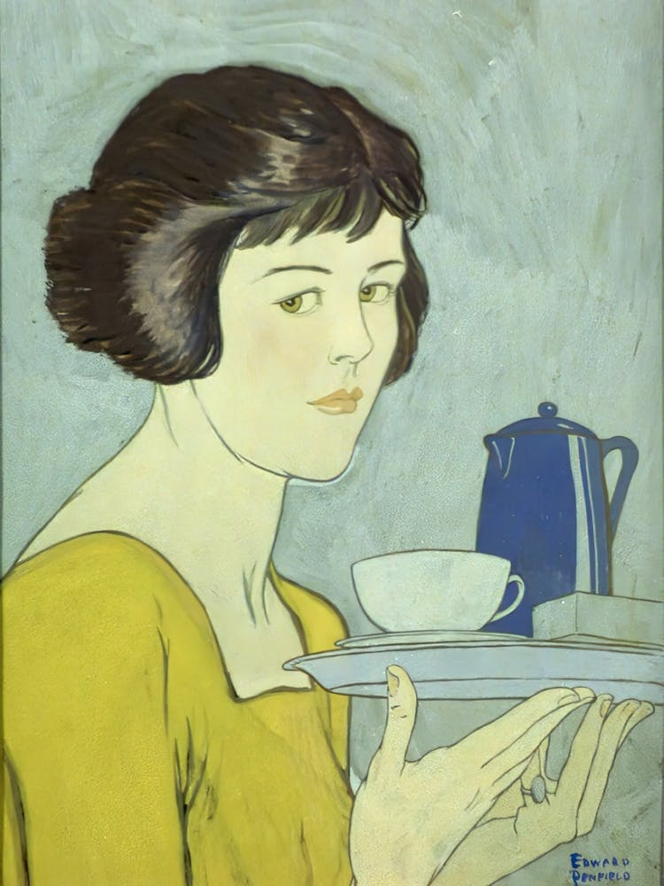 Girl Holding Tea Pot And Cup On Tray, Edward Penfield