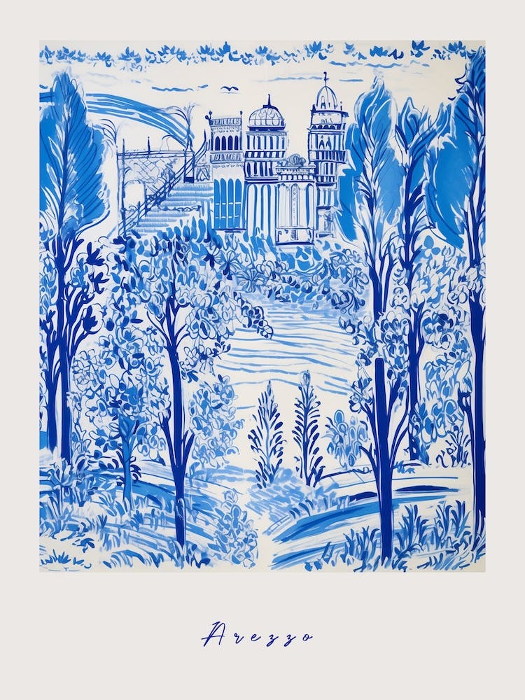 Arezzo Italy Blue Drawing Poster