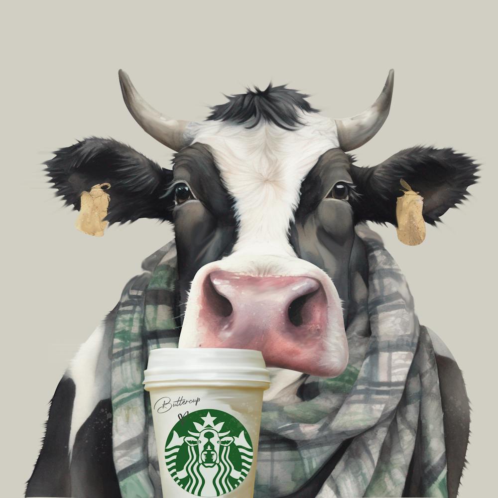 Watercolour Cowbucks Coffee Cow Buttercup