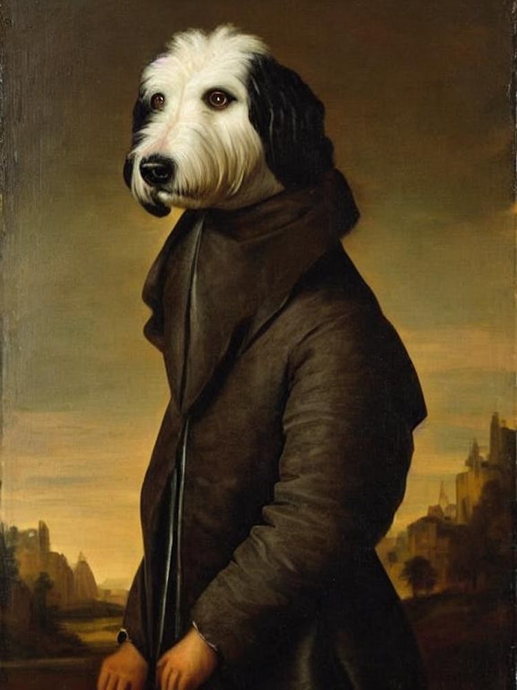 Old English Sheepdog 2 Renaissance Portrait Oil Painting