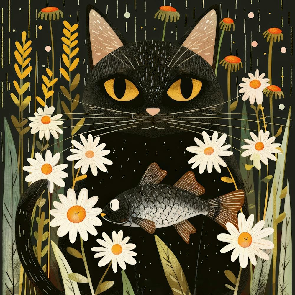 Black Cat With Fish 5