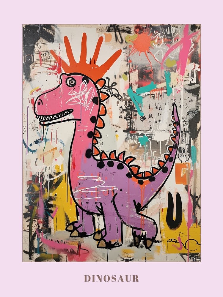 Abstract Dinosaur Pink Lilac Graffiti Brushstroke Poster
