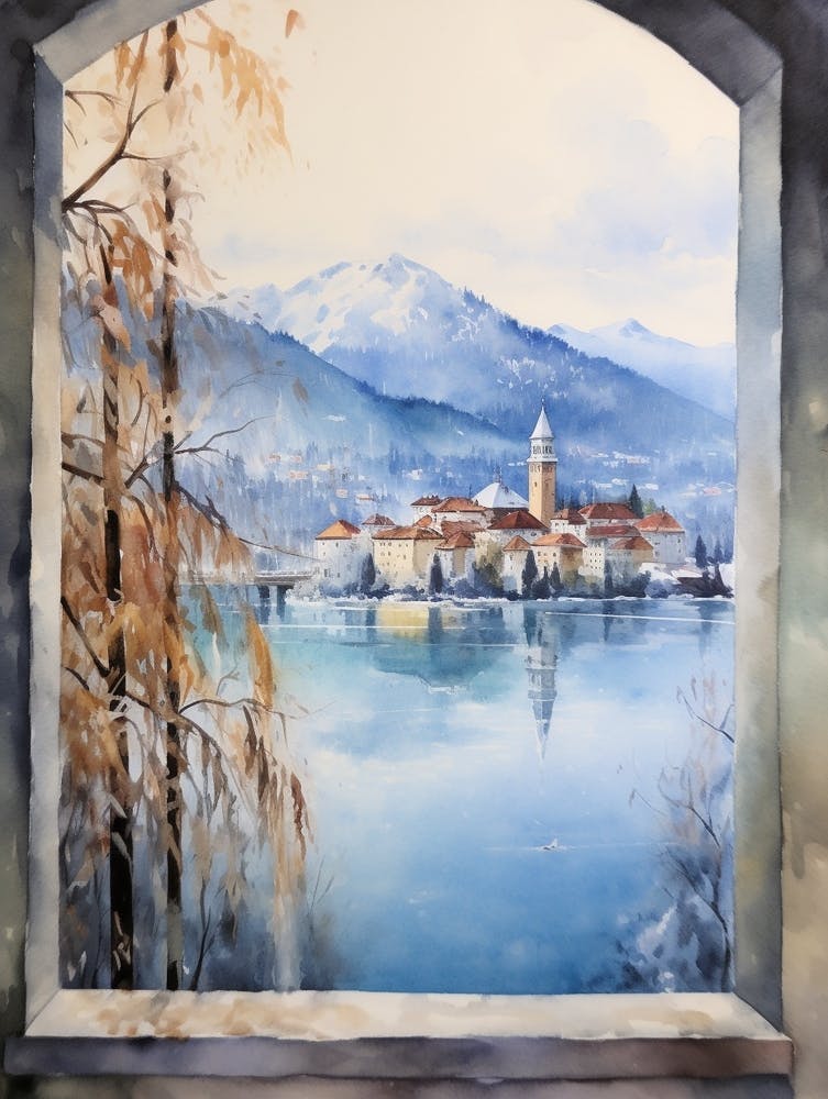Winter Cityscape Lake Bled Slovenia 1