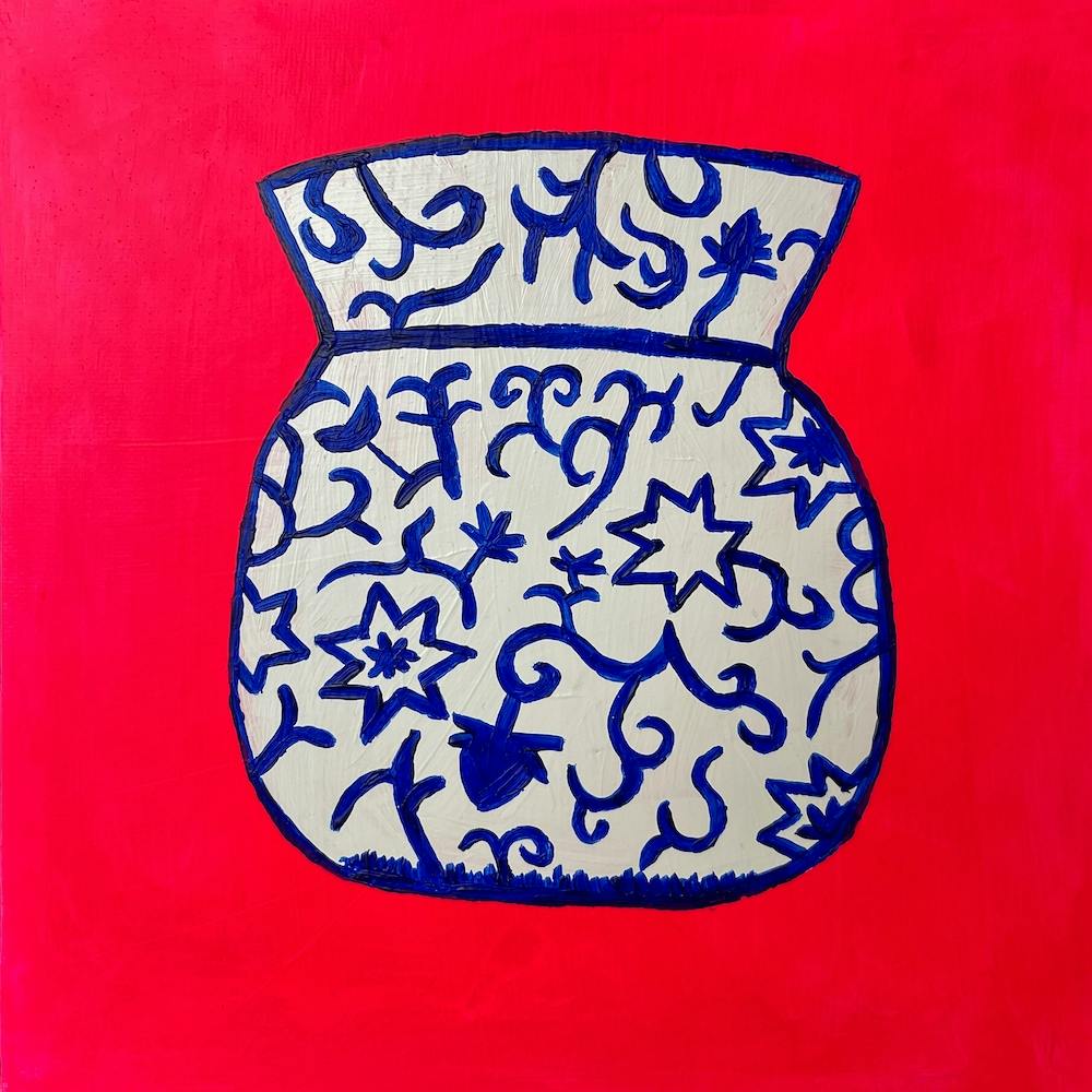Fluorescent Blue Willow Vase