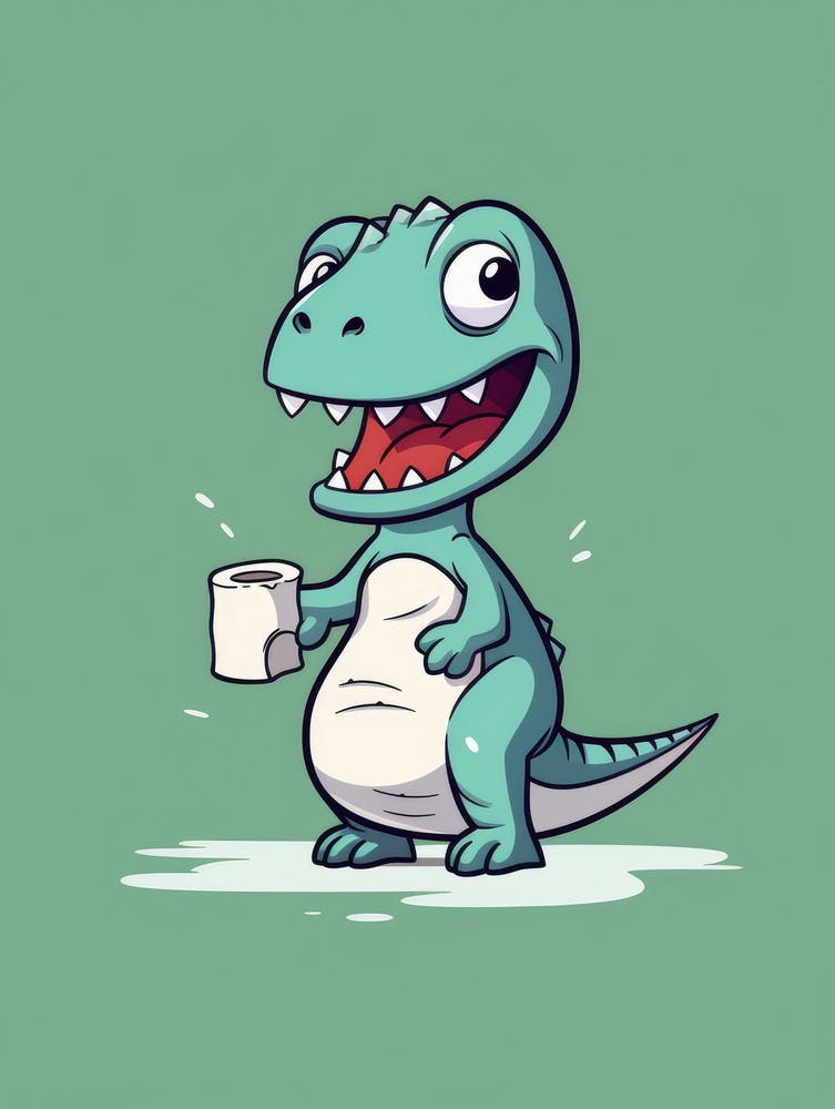 Cartoon Dinosaur Holding A Cup Of Coffee