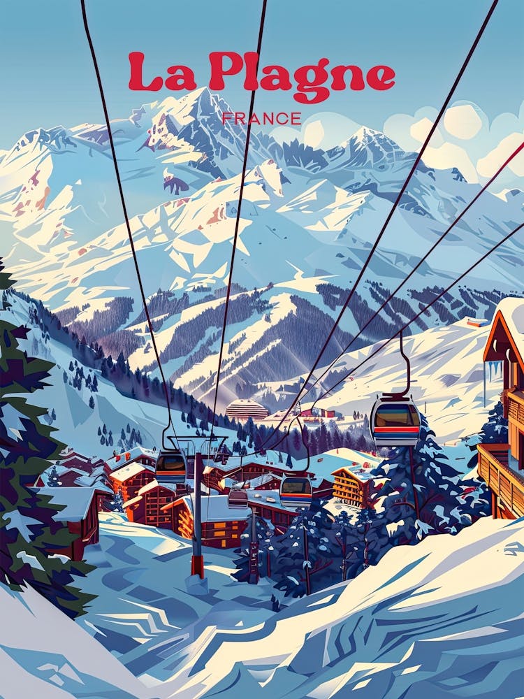 La Plagne France Ski Resort Digital Travel Illustration