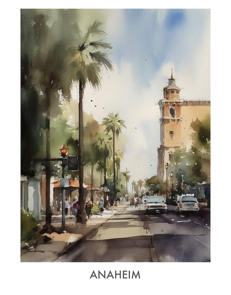 Anaheim Watercolor 4 Travel Poster