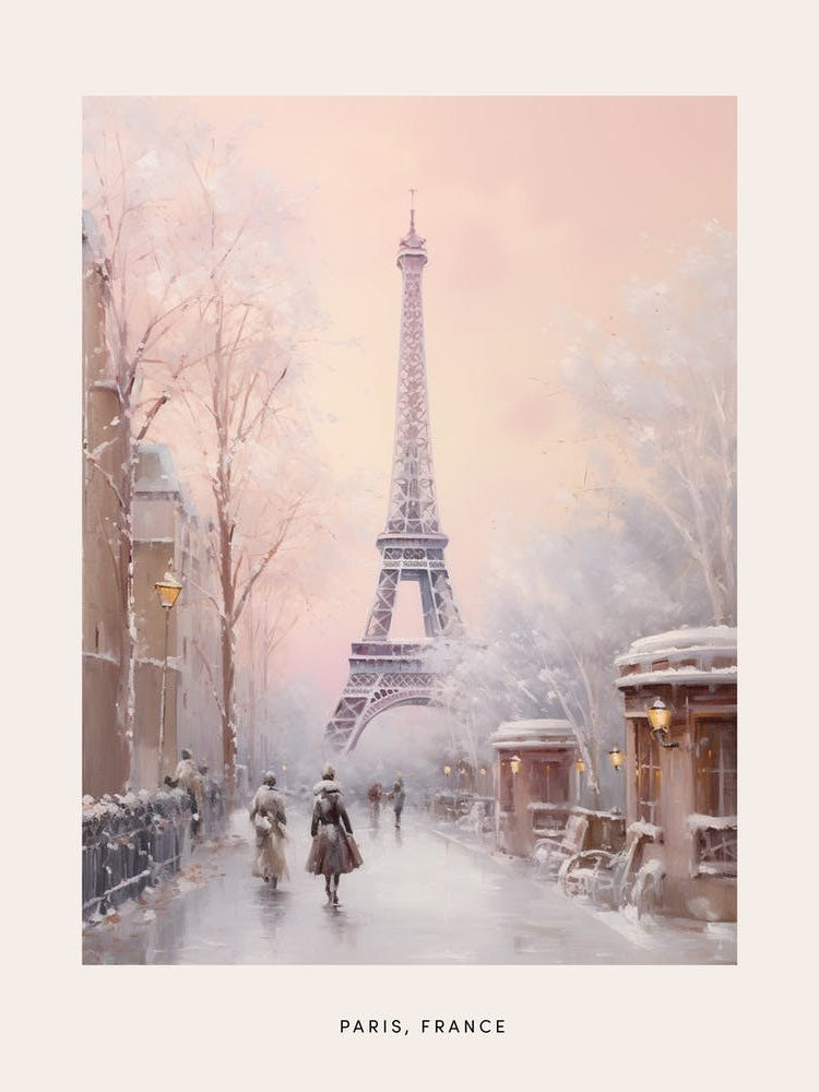 Dreamy Winter Painting Poster Paris France 1