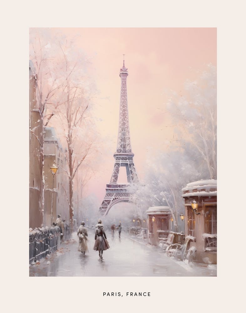 Dreamy Winter Painting Poster Paris France 1