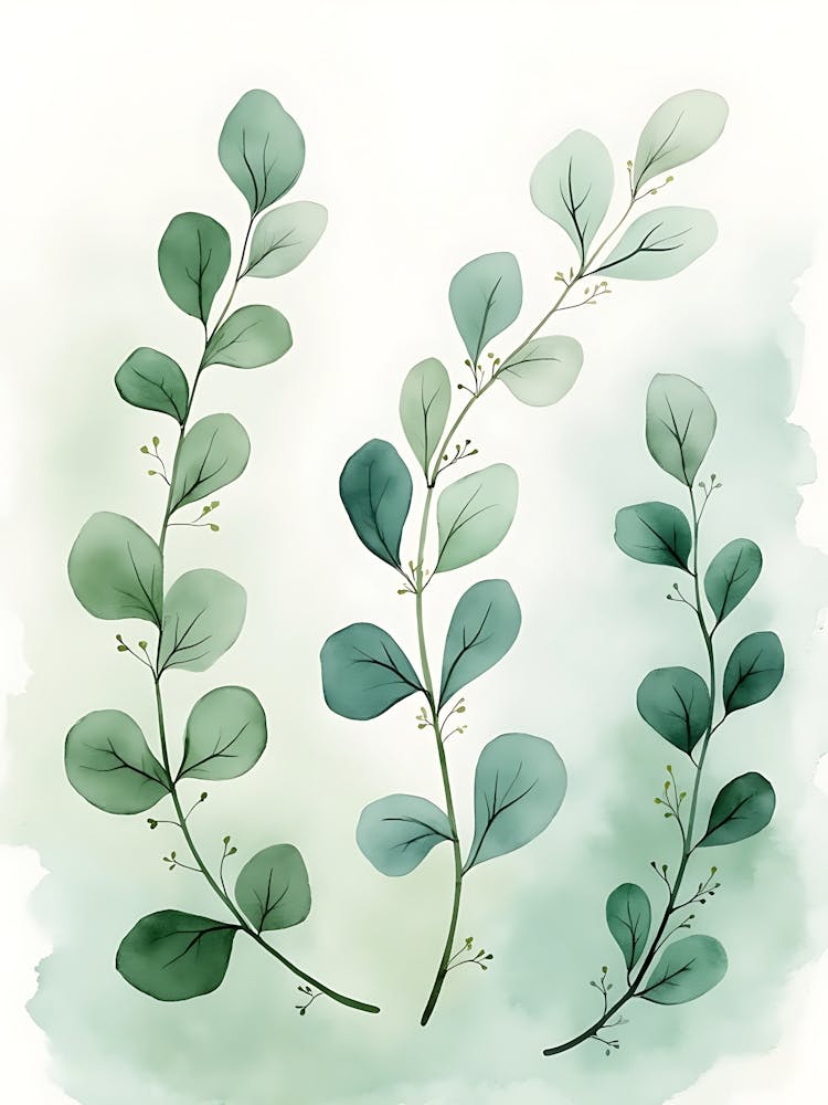 Feuillage aquarelle dans les tons sauge