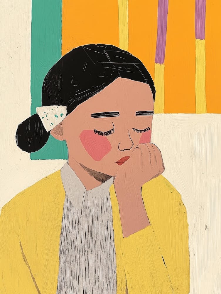 Illustration Of A Girl With Her Hand On Her Face