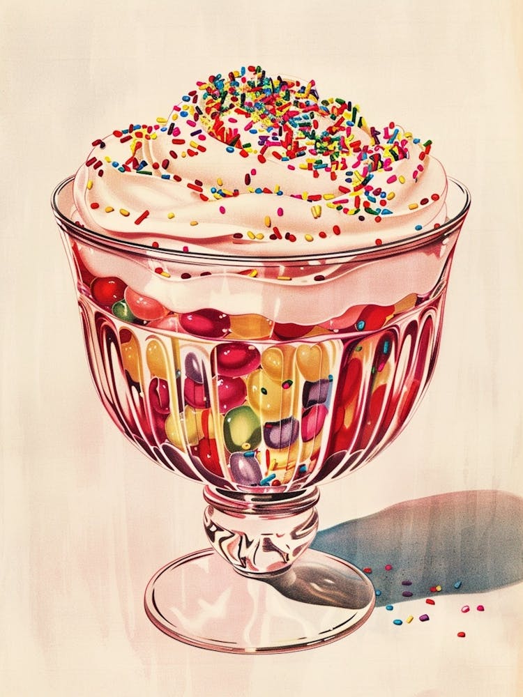 Retro Trifle With Rainbow Sprinkles Vintage Cookbook Inspired 4