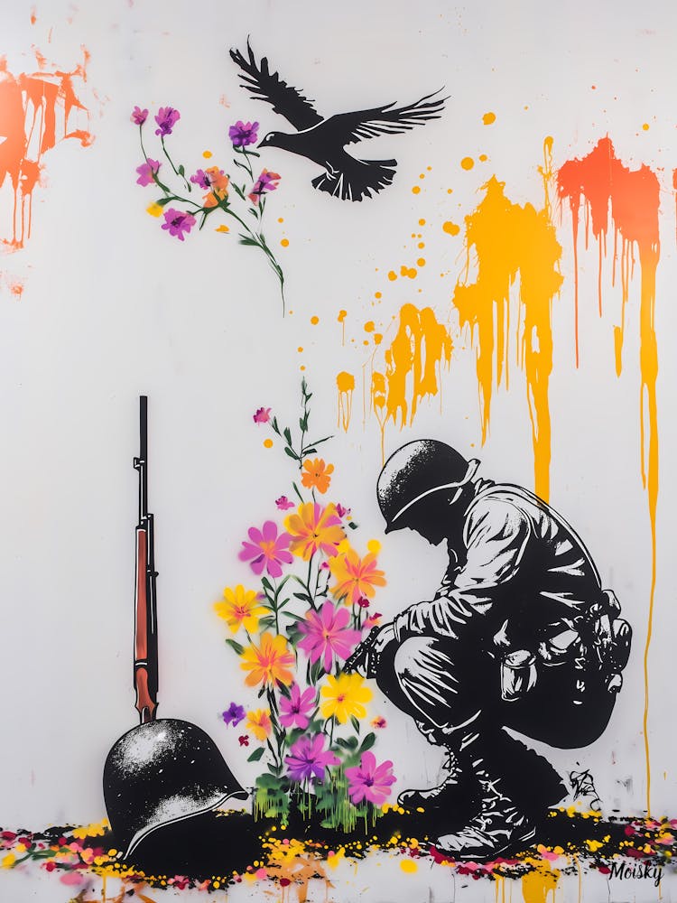 'Flora' et graffiti de guerre dans le style de Banksy