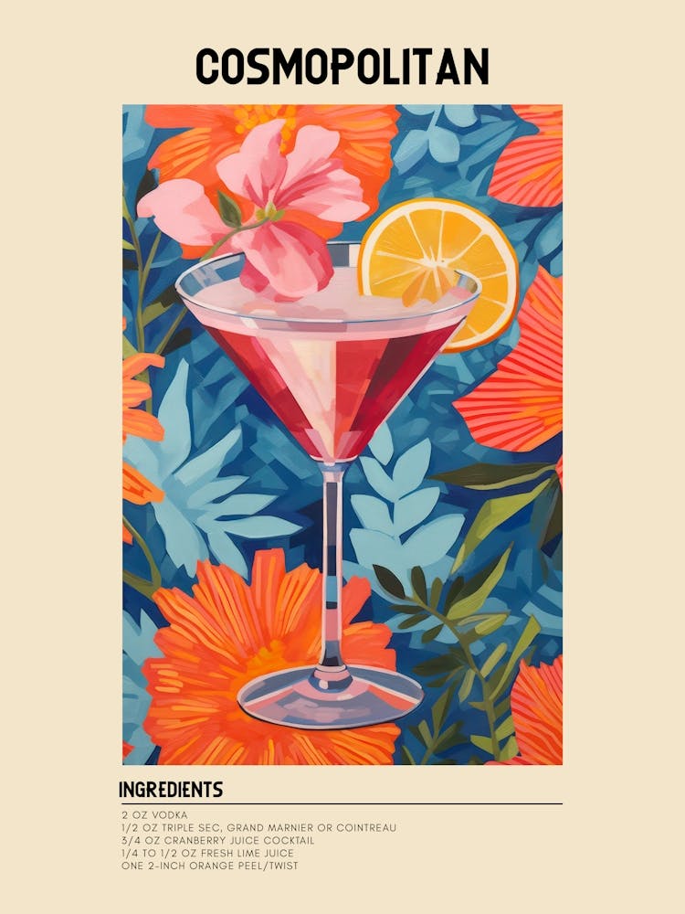Affiche des Ingrédients du Cocktail Cosmopolitan