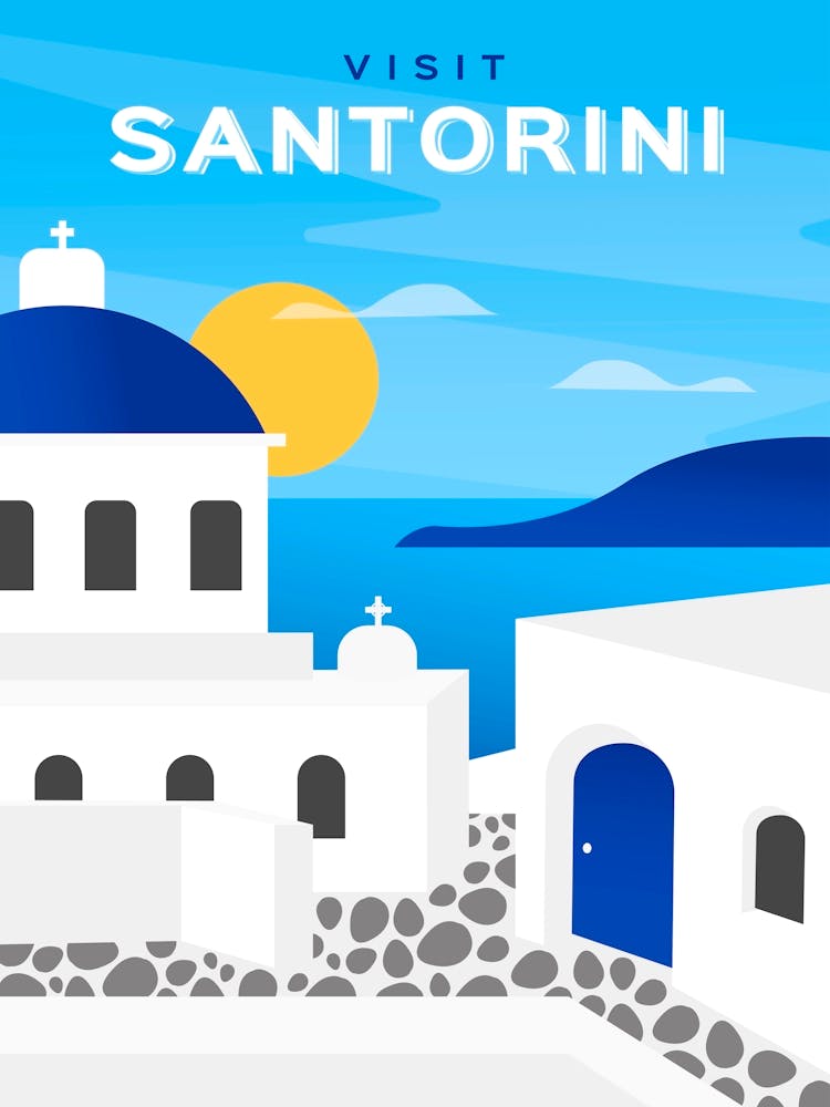 Greece, Santorini — Retro travel minimalist poster 2