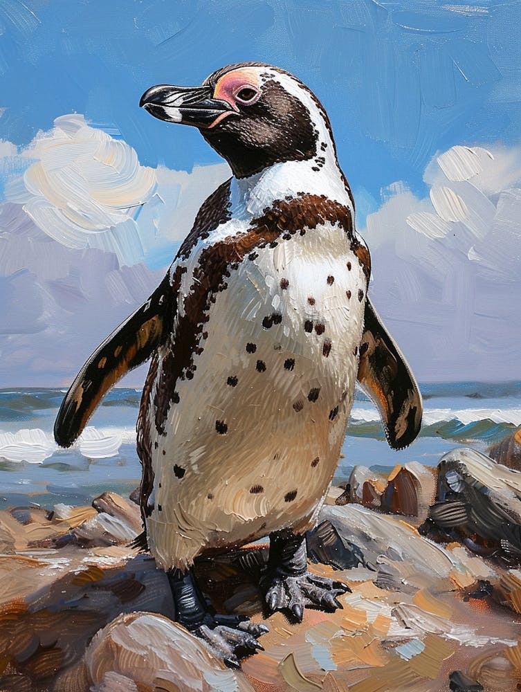 African Penguin Livingston Island Oil Painting 4