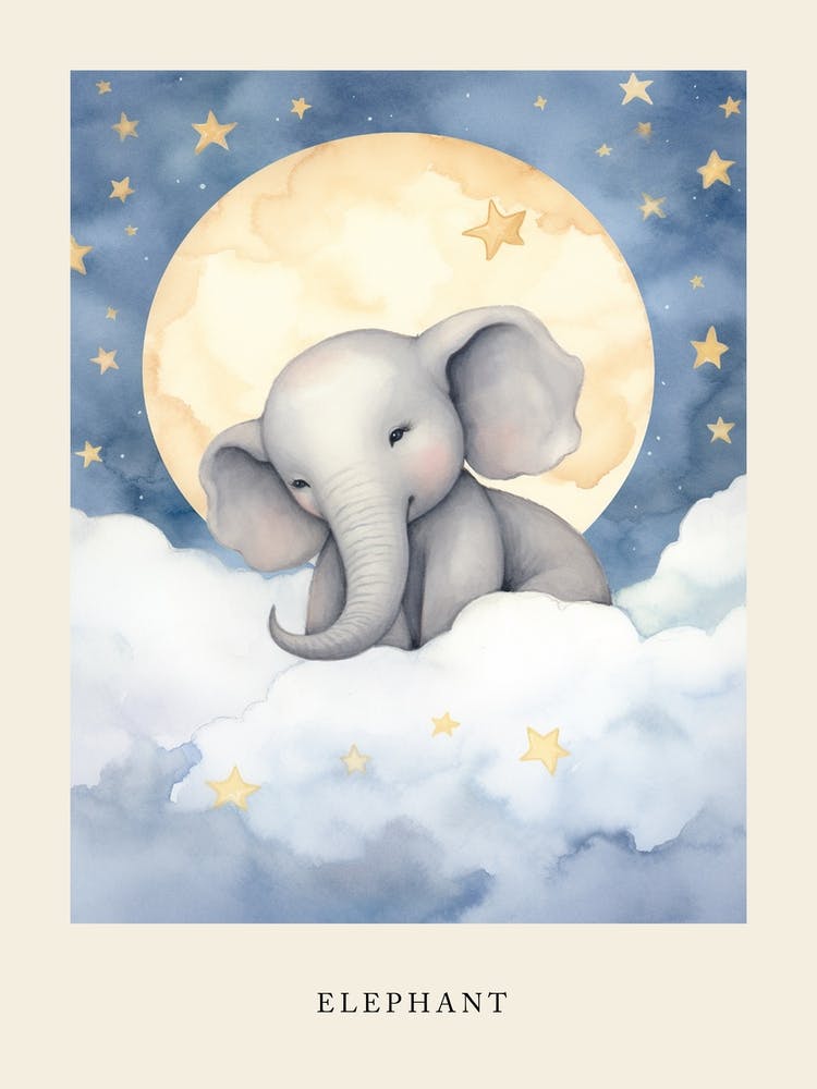 Sleeping Baby Elephant 2 Nursery Poster
