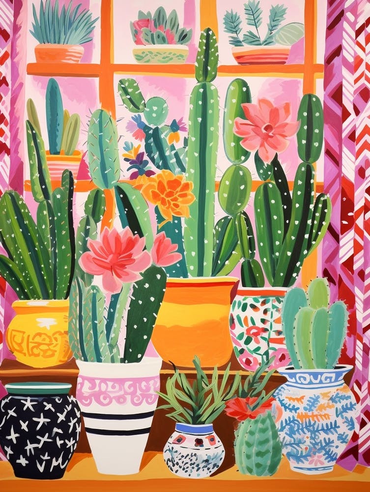 Cactus Painting Maximalist Still Life Bunny Ear Cactus 4