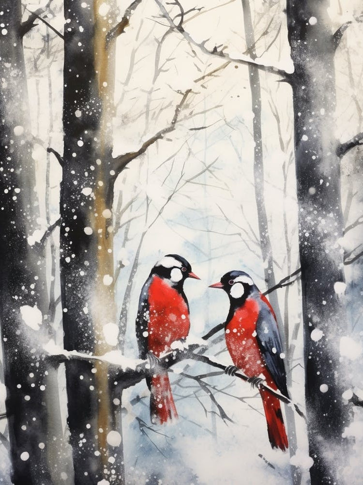 Winter Watercolour Woodpecker 1