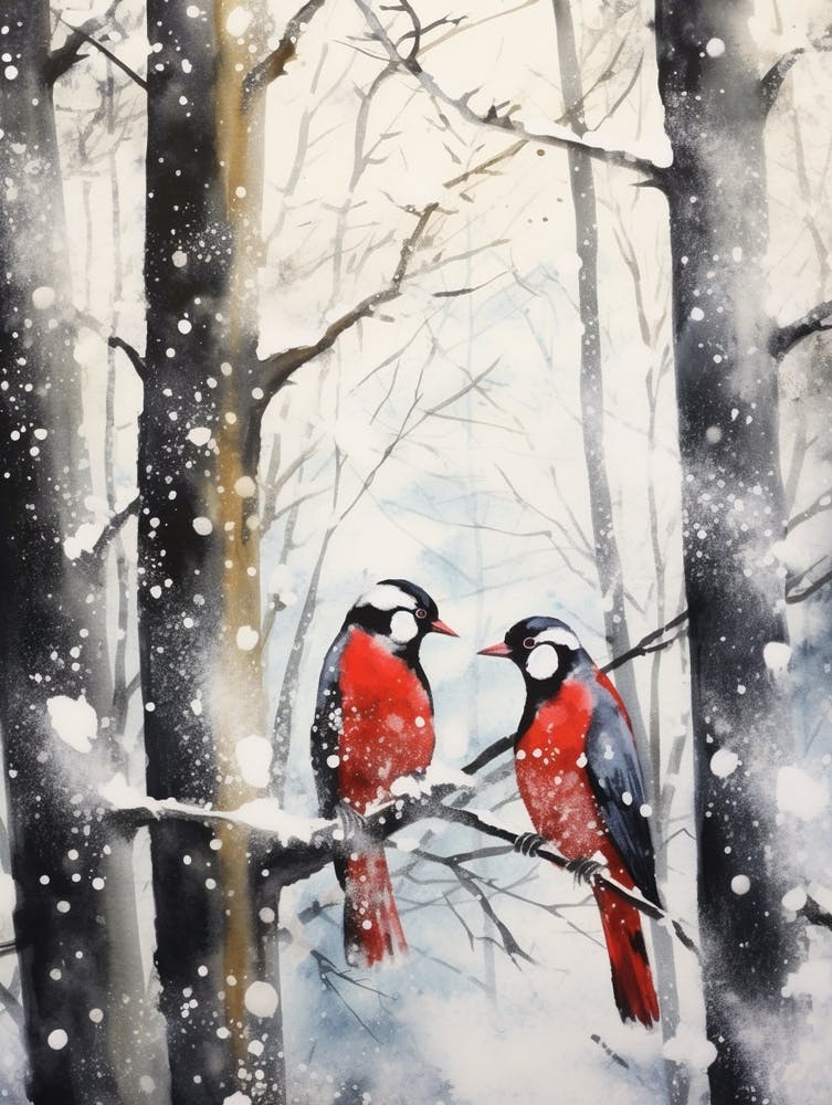 Winter Watercolour Woodpecker 1