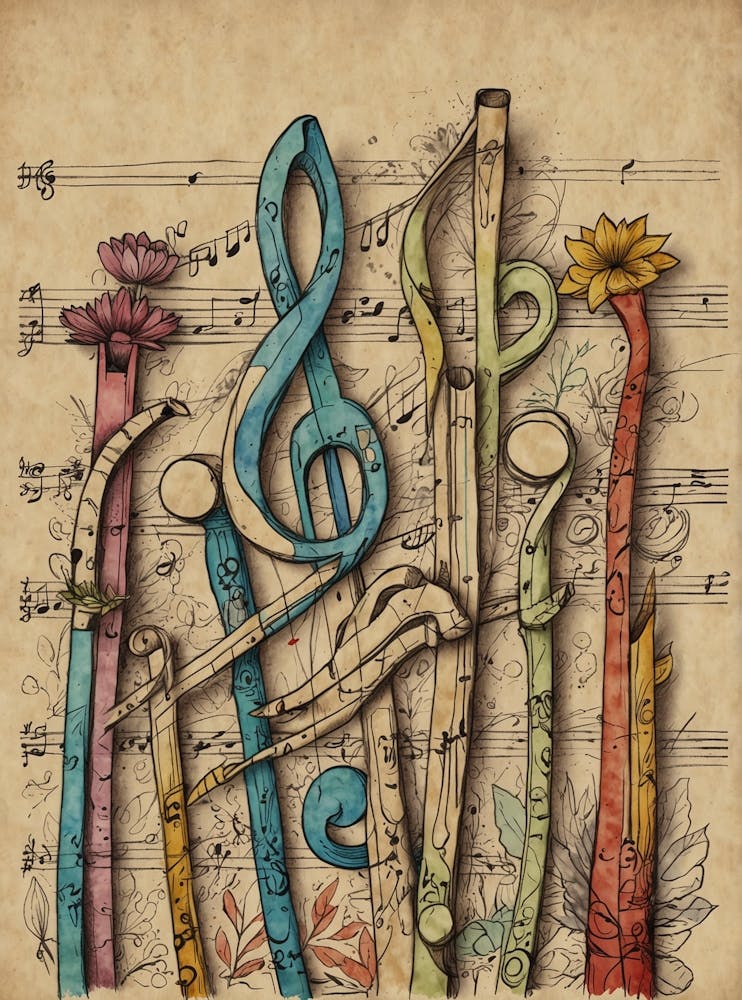Music Notes And Flowers