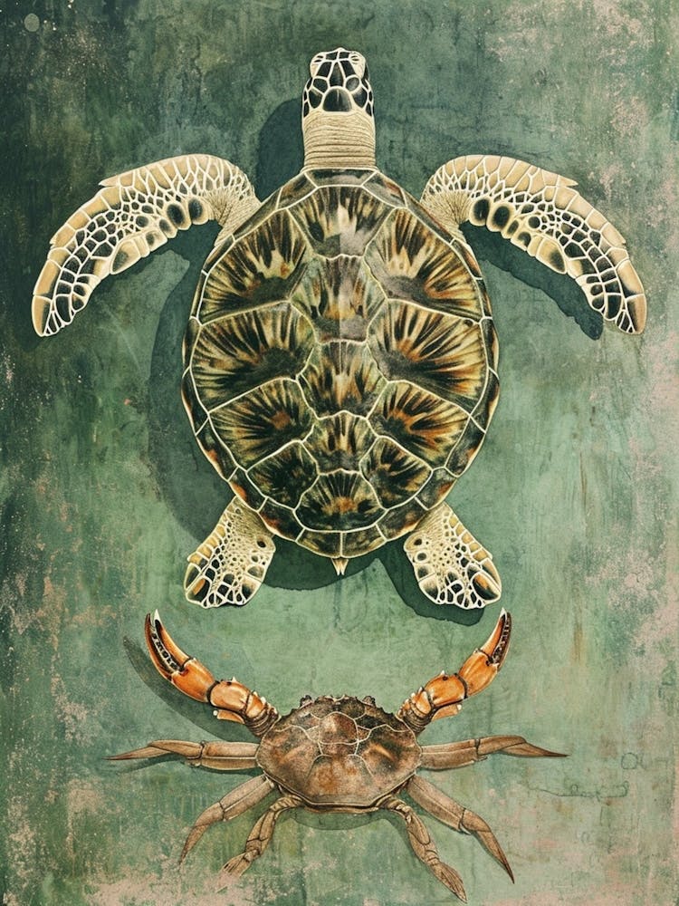 Illustration vintage de tortue de mer et de crabe 4