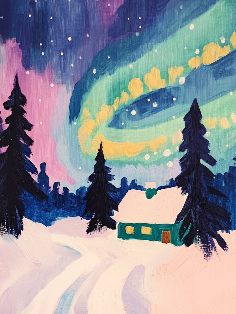 Aurora Borealis Gouache Painting