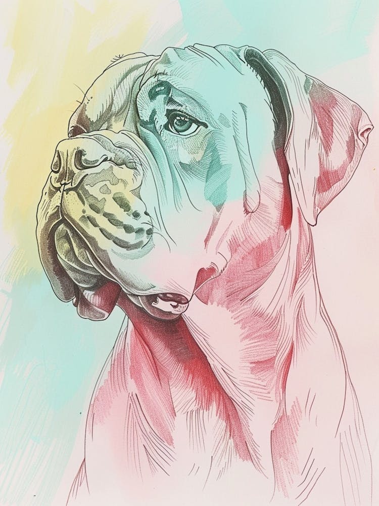 Mastiff Dog Pastel Line Painting 3