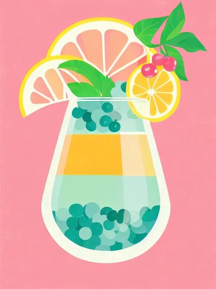 Blueberry Daiquiri Retro Pink Cocktail Poster