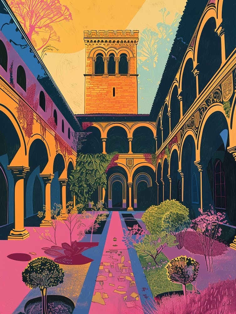The Cloisters New York Colourful Silkscreen Illustration 3