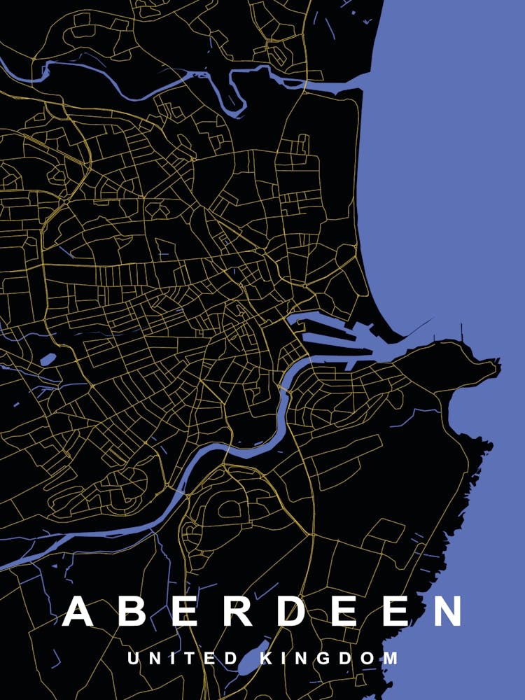 Aberdeen City Map Black and Gold