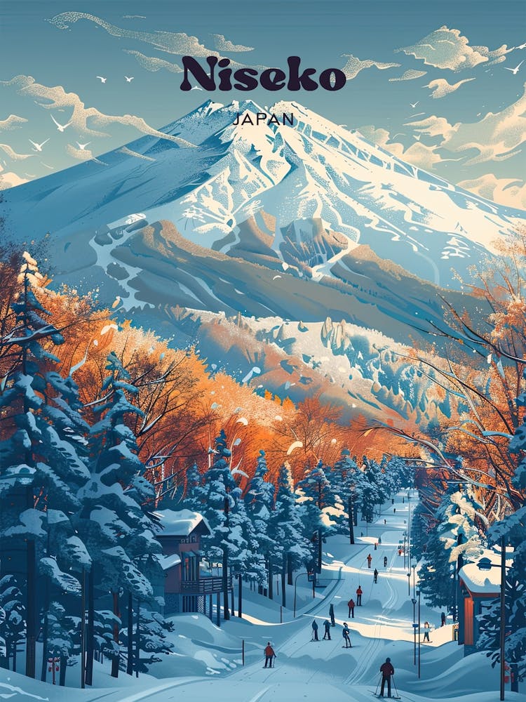 Niseko Japan Winter Resort Travel Art
