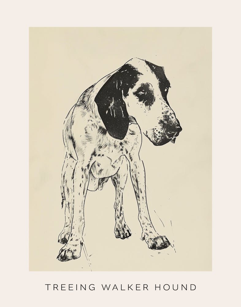 Treeing Walker Hound Line Sketch 1 Poster