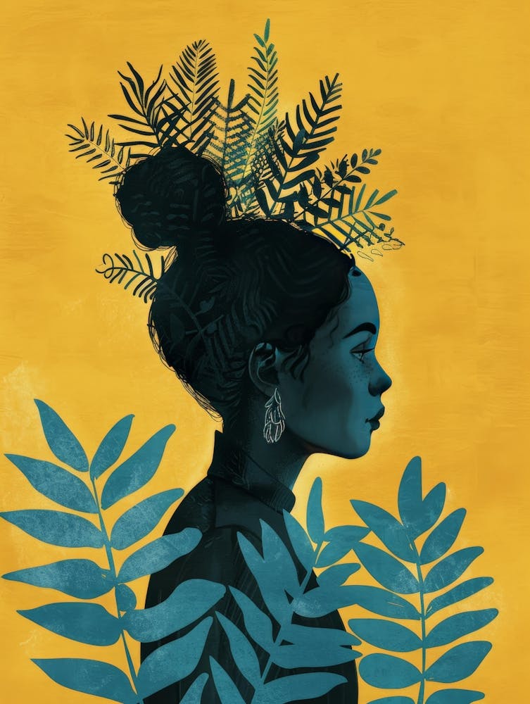 African Girl With Leaves
