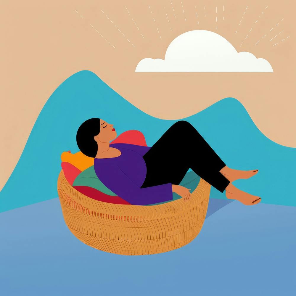 Woman Relaxing In A Basket