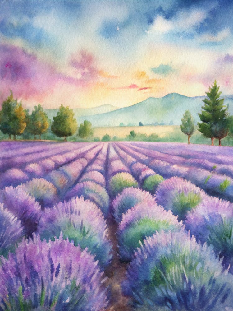 Lavender Field At Sunset