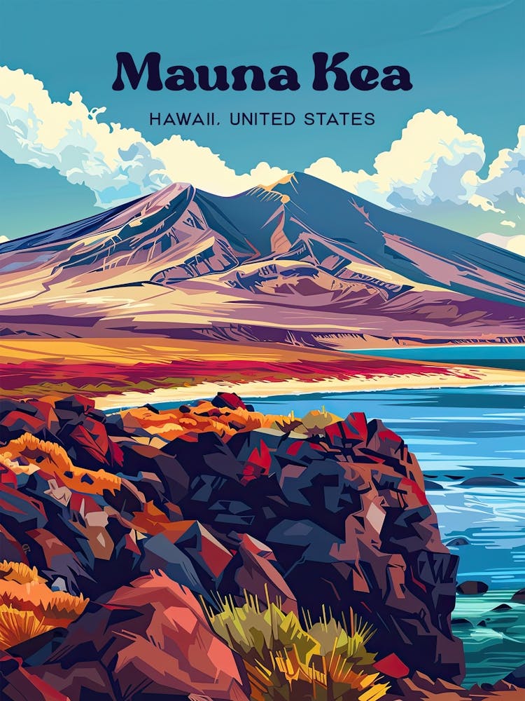 Mauna Kea Hawaii Vibrant Digital Travel Illustration