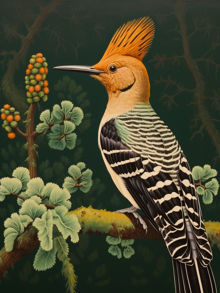 Ohara Koson Inspired Bird Painting Hoopoe 1