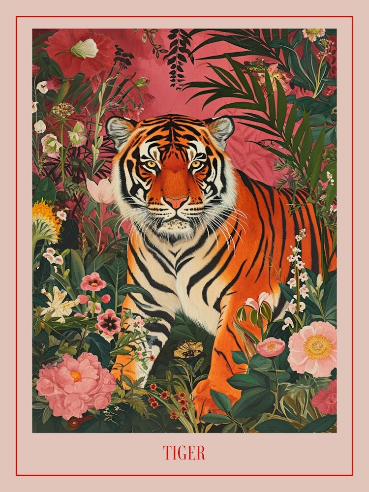 Blumen-Tier-Gemälde Tiger 1 Poster